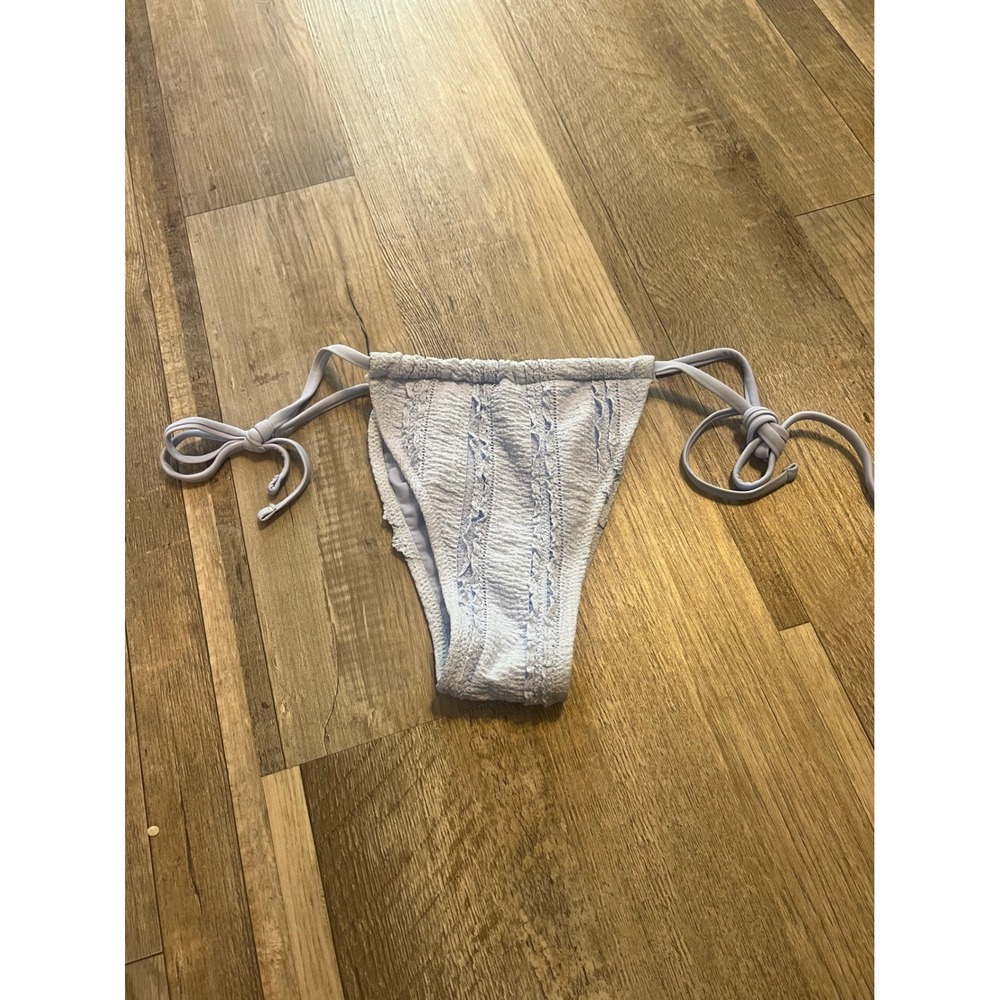 SEAMOLLY Womens Bikini Bottom Textured Side Tie Light Blue Size L